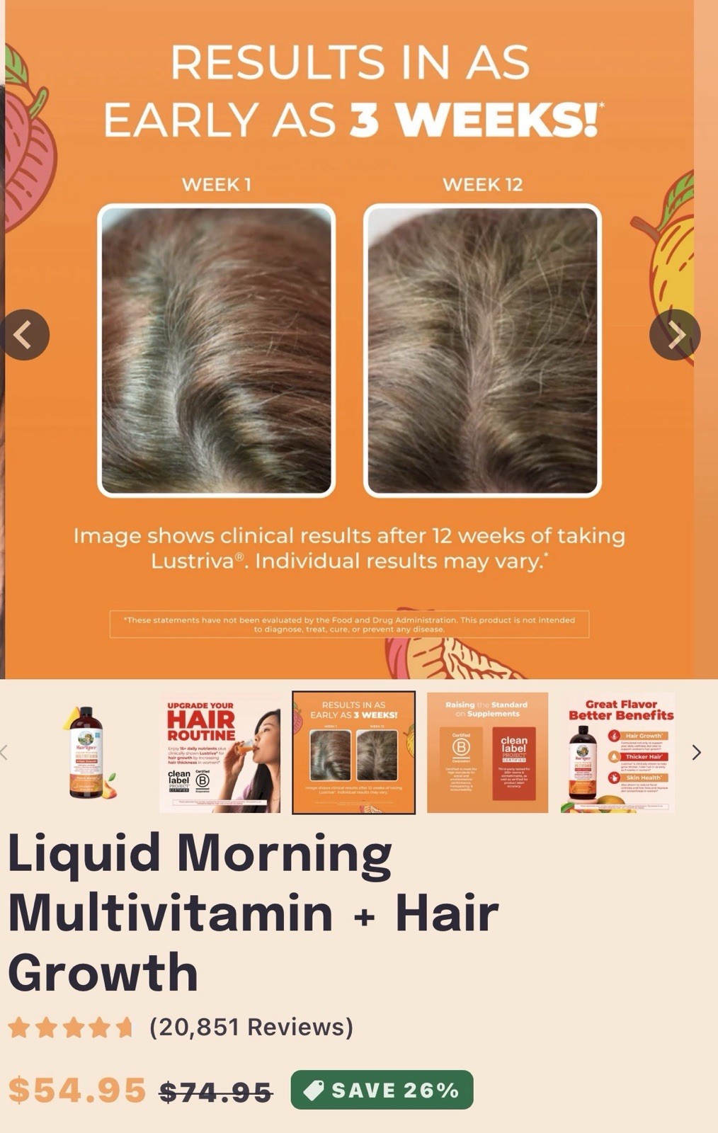 MaryRuth’s Liquid Multivitamin Hair Growth Women Peach Mango 15.22 fl oz