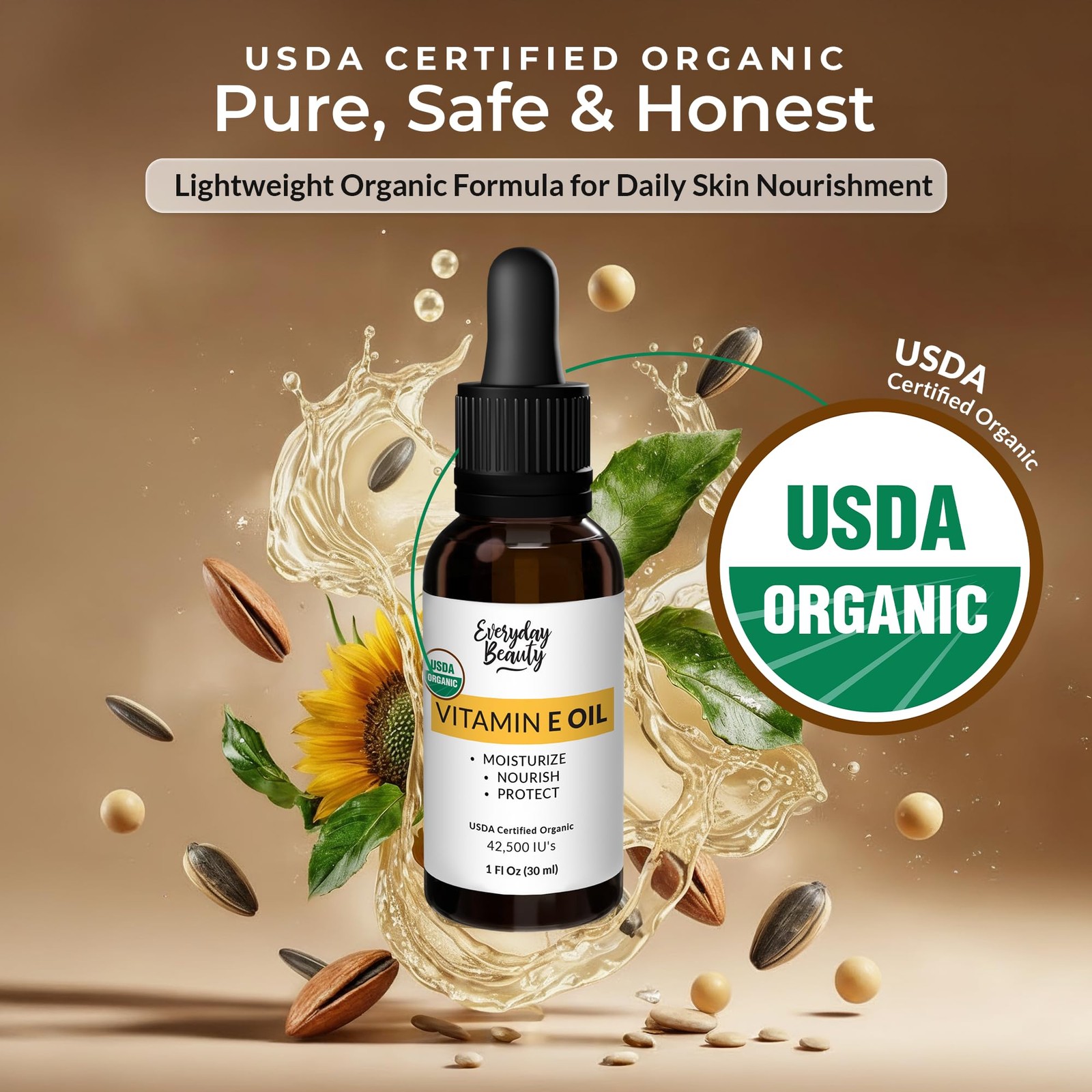 Organic Vitamin E Oil – Certified Organic Blend of Vitamin E – Deeply Hydrating