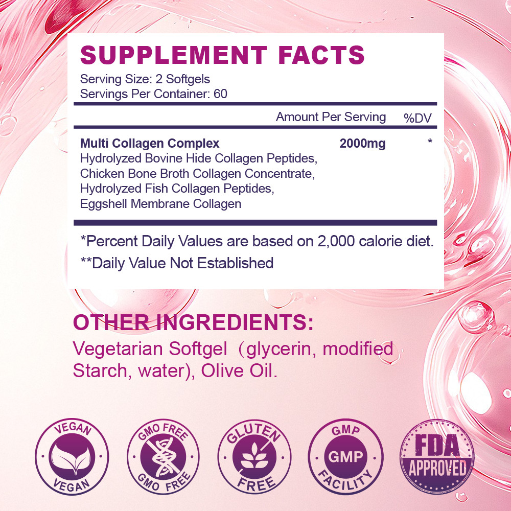 2x Collagen Peptides Types I, II, III, V, X 2000mg Pills Anti-Aging Skin Capsule