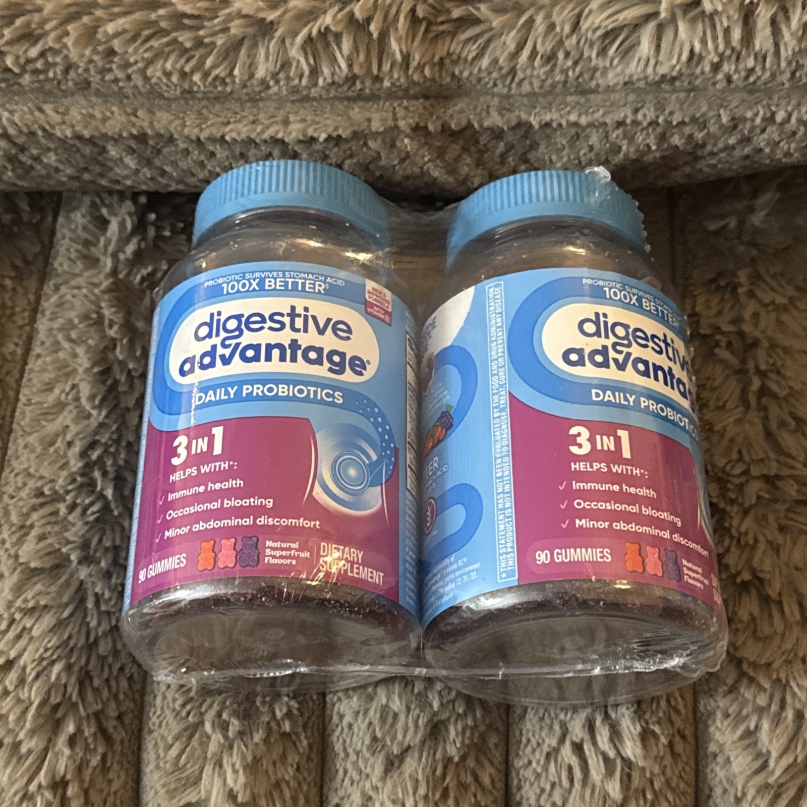2X Digestive Advantage Daily Probiotics Gummies, Natural Superfruit, 90 Gummies