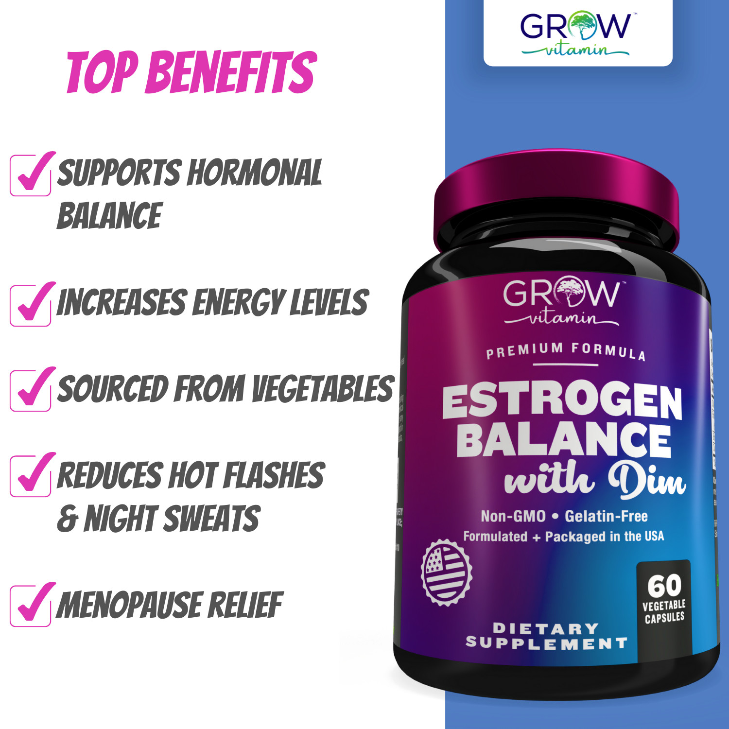 Grow Vitamin DIM (Diindolylmethane) 300mg, 60 Capsules with BioPerine