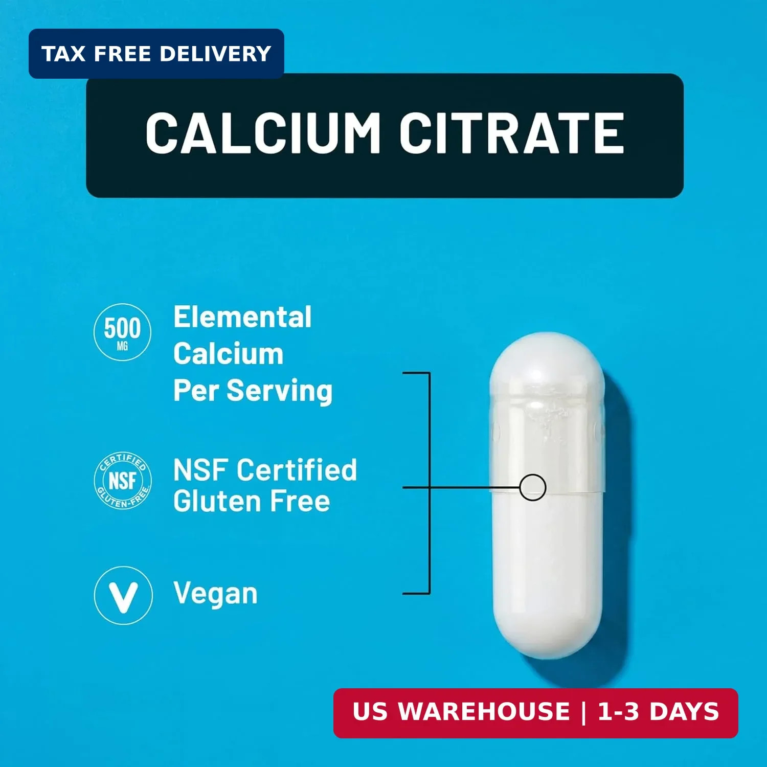 Calcium Citrate 500mg Capsules – Supplement for Bone Health – Easy to