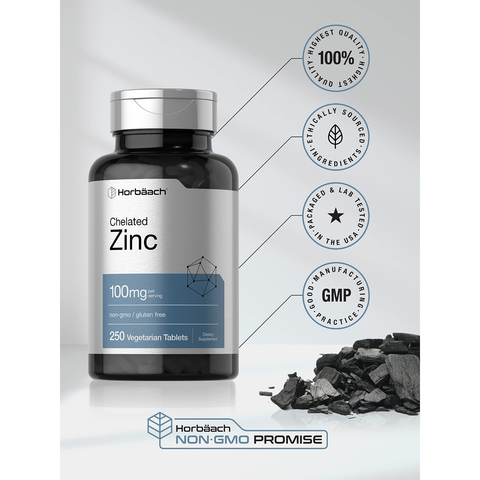 Chelated Zinc Supplement 100mg | 250 Tablets