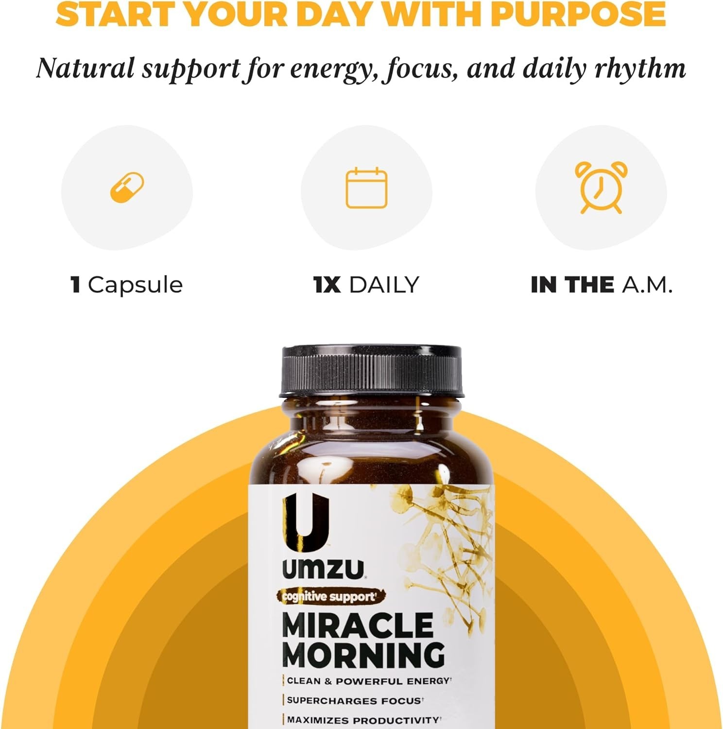 Miracle Morning Natural Energy Focus & Mood Boost | 150mg Caffeine 30 Caps