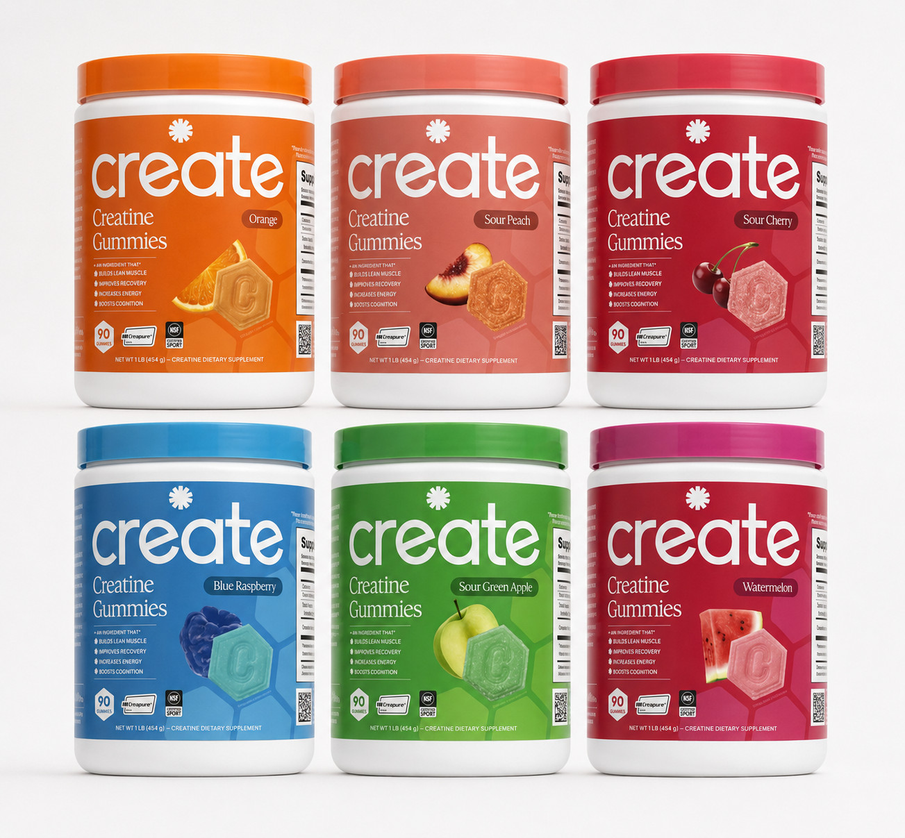 Create Creatine Gummies 6-Pack Bundle 90ct Each – 6 Flavors (All sealed)