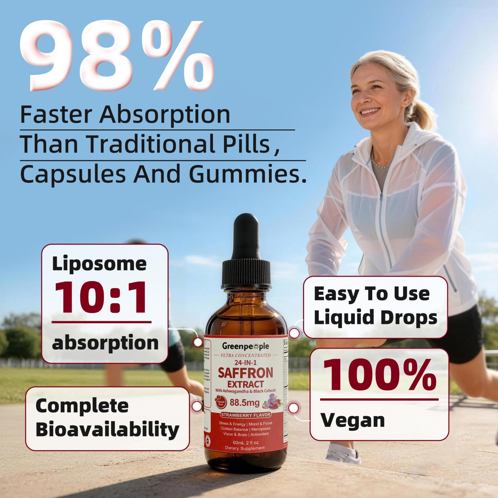 Saffron Extract Drops 24-in-1 with Ashwagandha & Lion’s Mane – Mood, Focus, Stre
