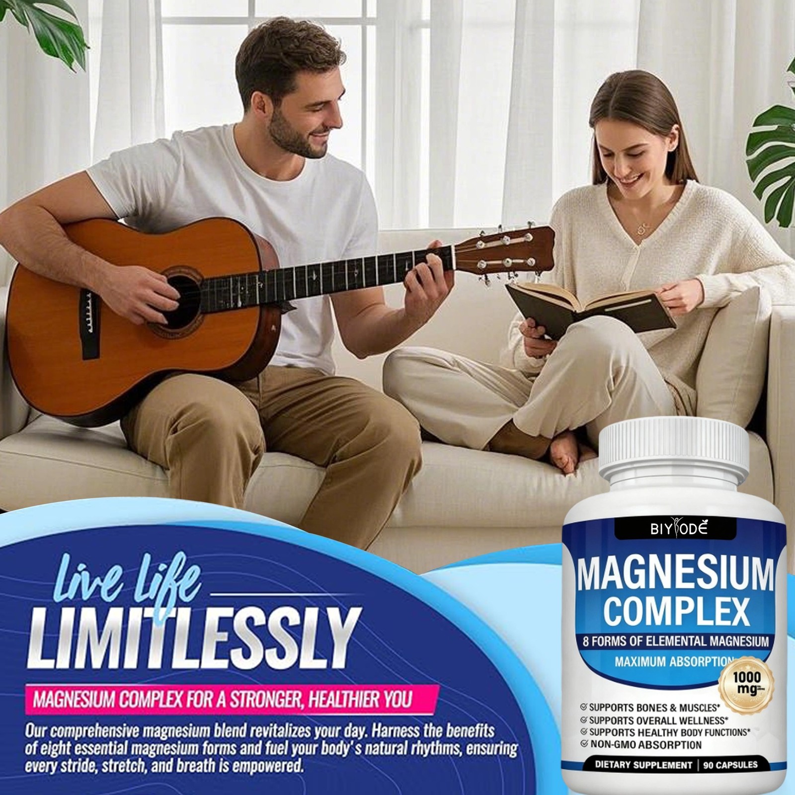 3X Magnesium Complex 1000mg- 8 Elemental Magnesium – Sleep,Stress Relief Support