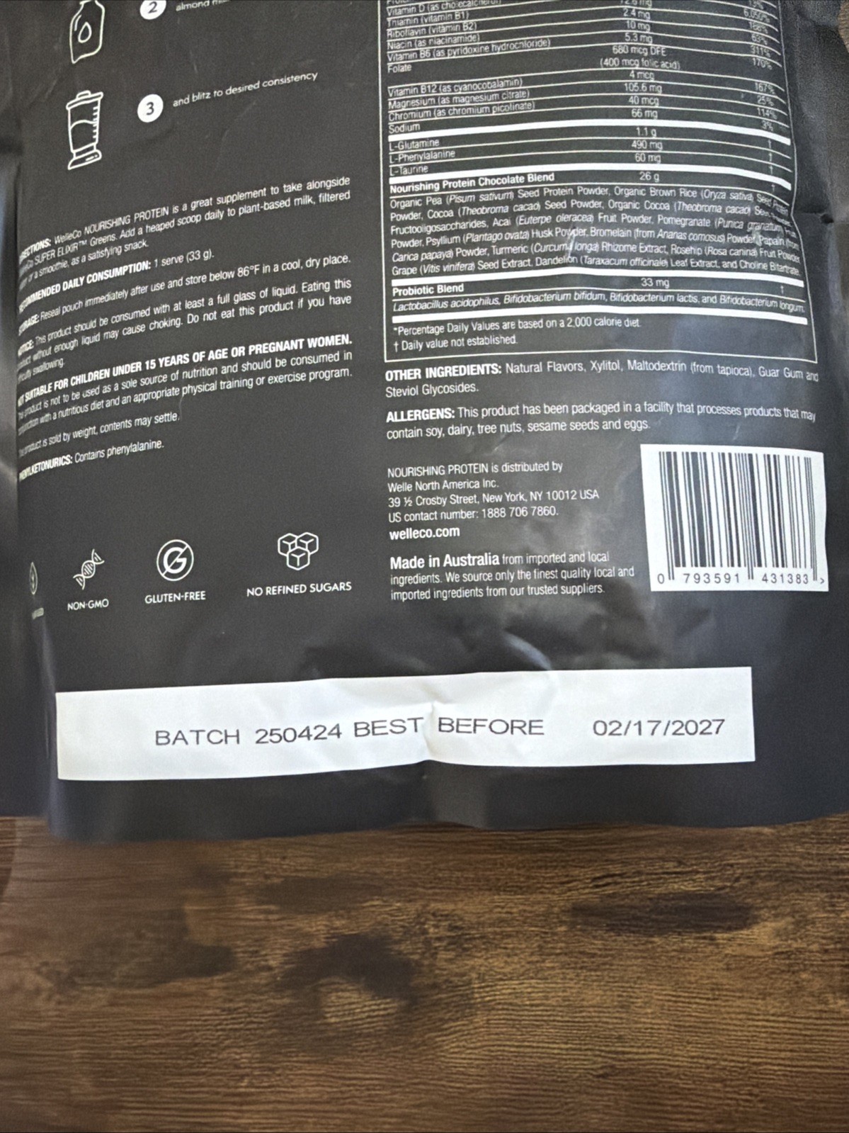 WelleCo Nourishing Protein Chocolate 35.2oz 1kg Brown Rice & Pea BB 02/27 New