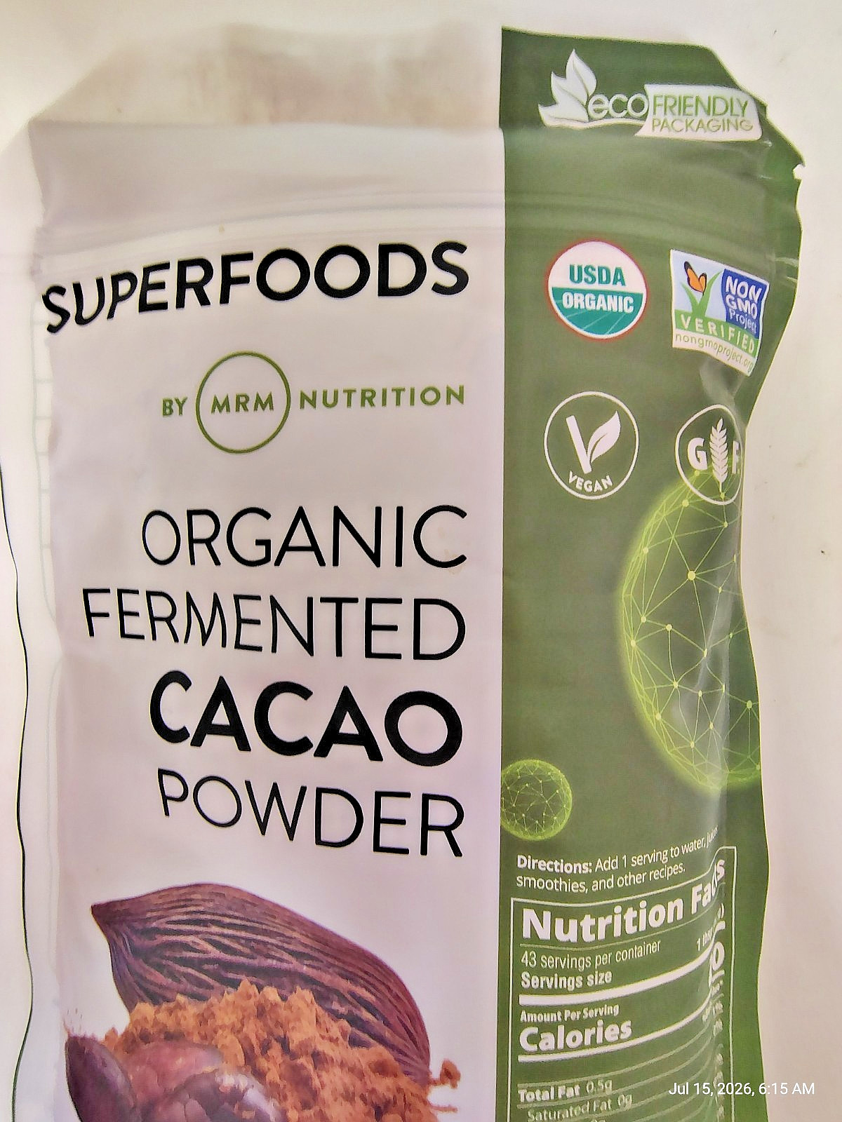 2X) Organic FERMENTED CACAO Powder Superfood, 8.5oz, Vegan/Gluten Free, BB 9/28