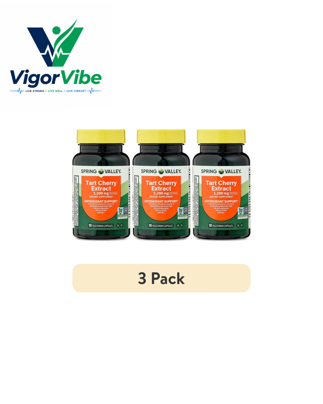 3 Pack Spring Valley Tart Cherry Extract 1200 mg Vegetarian Capsules 90 Count