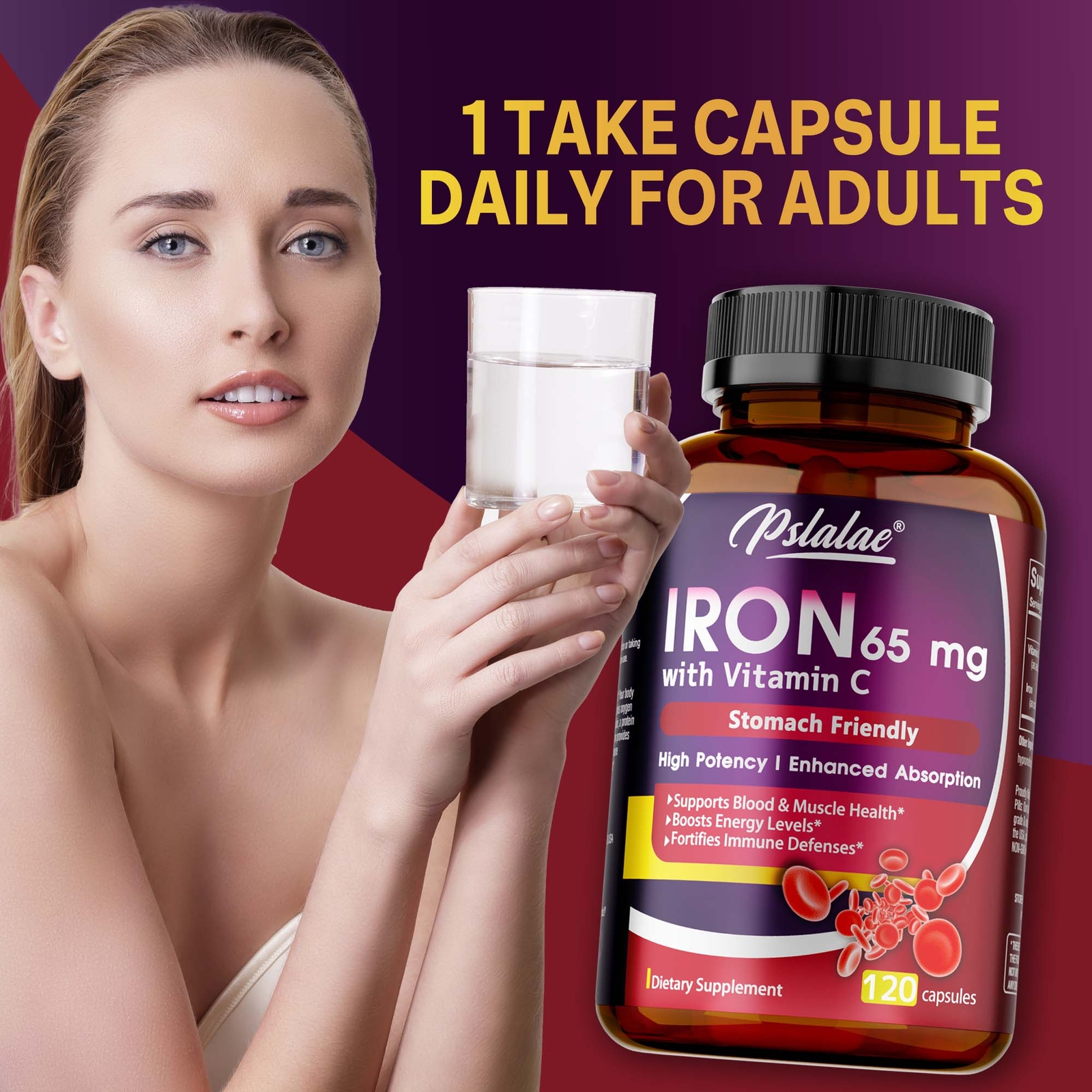 Iron Supplement – with Vitamin C-Improve Energy Levels, Relieve Anemia & Fatigue