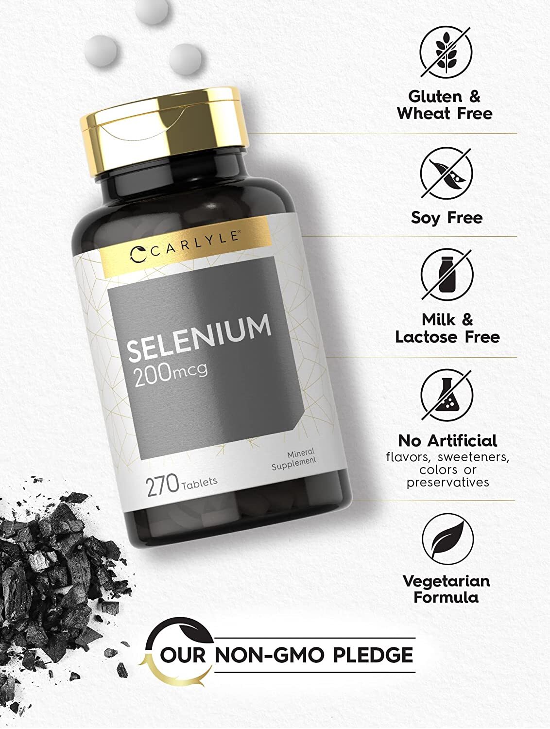 Selenium 200mcg | 270 Tablets | Vegetarian, Non-GMO & Gluten Free | by Carlyle