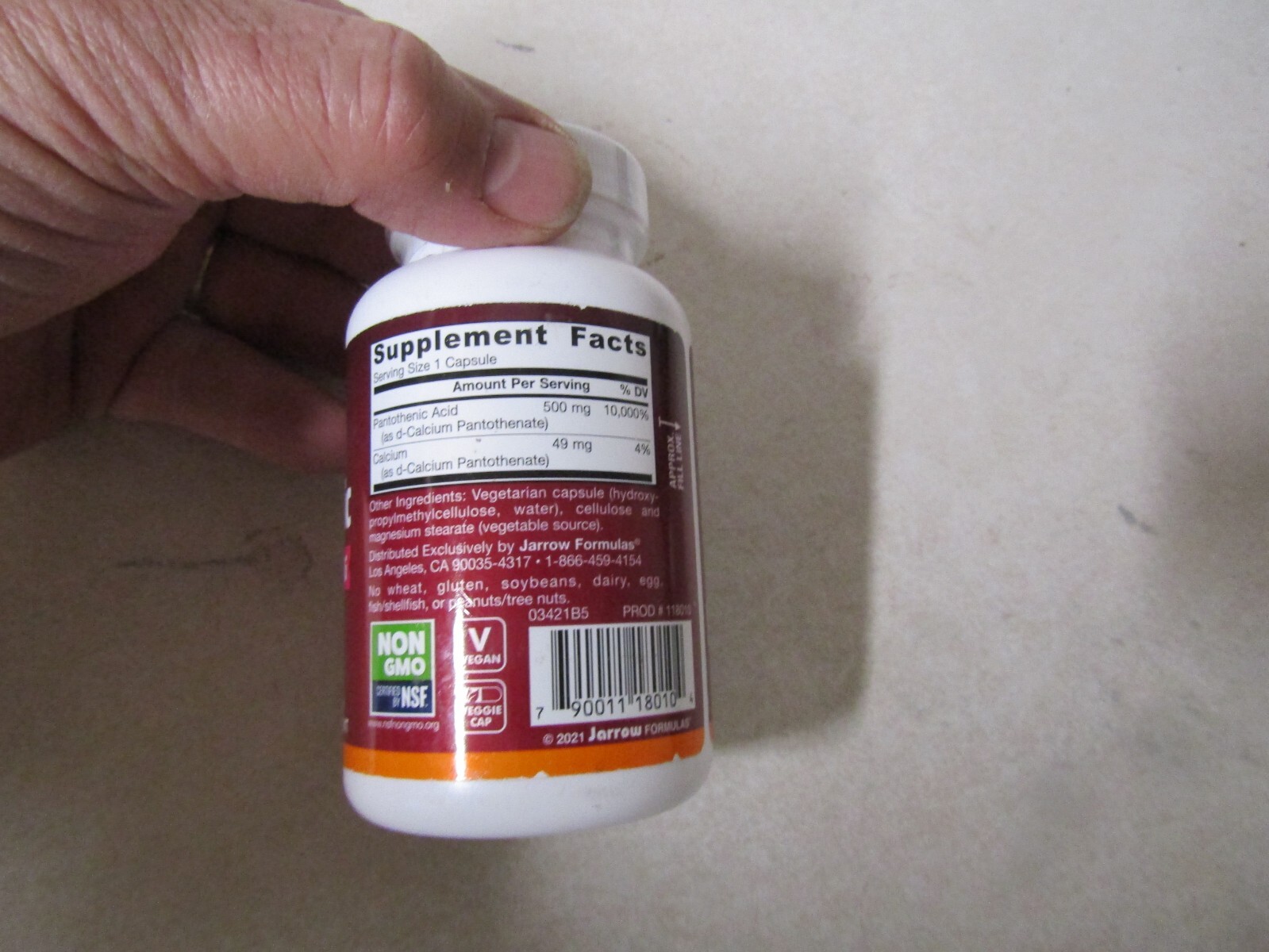 ONE BOTTLE OF JARROW FORMULAS PANTOTHENIC ACID B5 EXP 4/24 500 MG 100 GEL CAPS