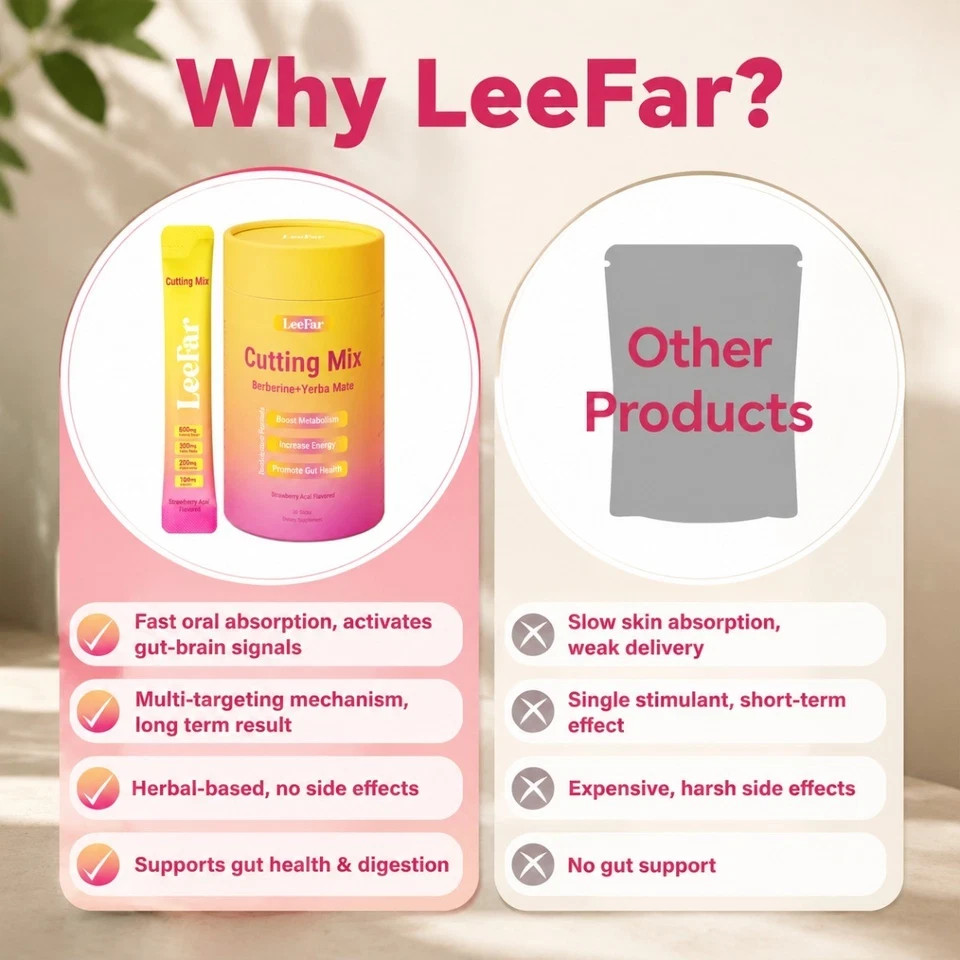 LeeFar Cutting Drink Mix Strawberry Açaí, Berberine 5-HTP Three0 Servings
