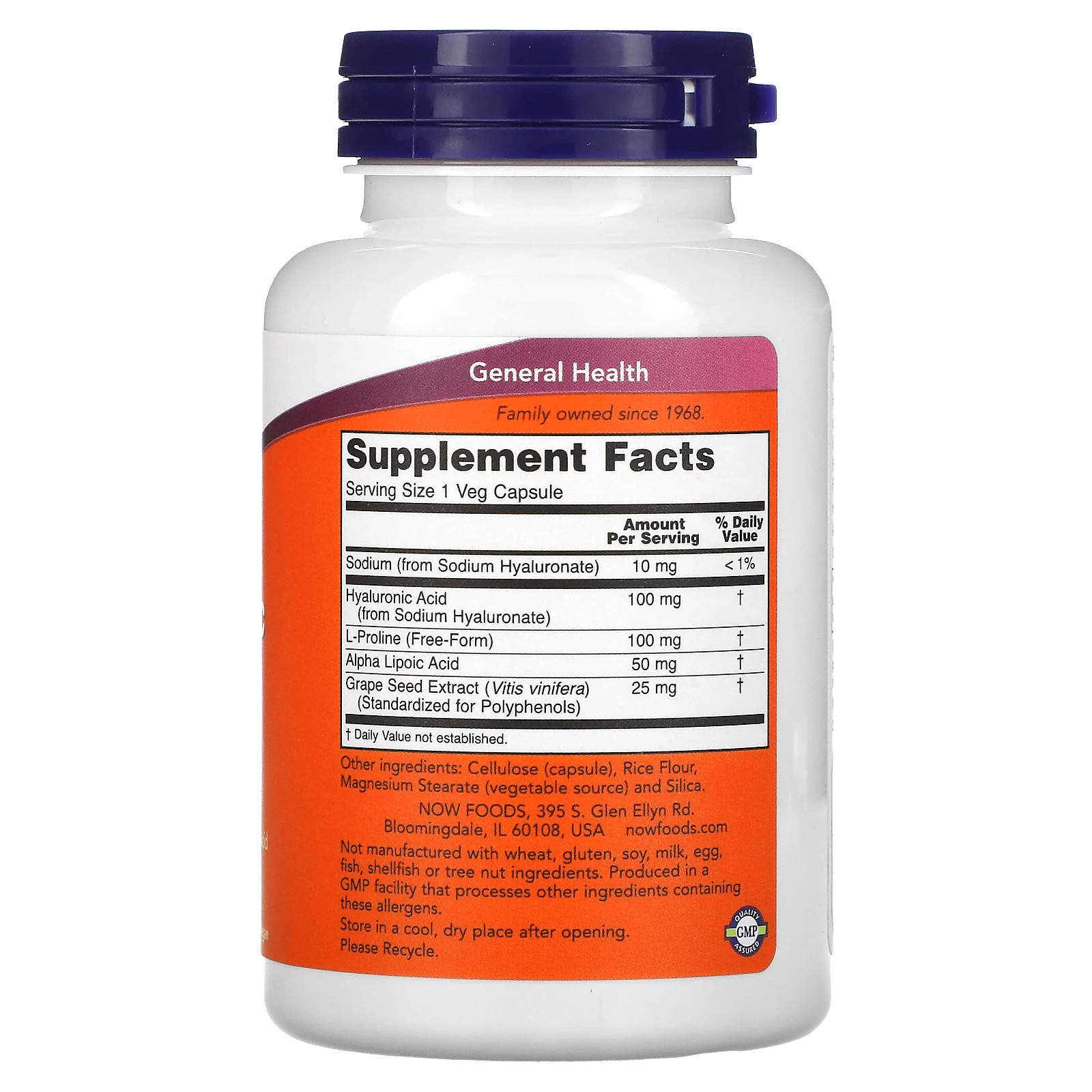 Now Foods Hyaluronic Acid Double Strength 100 mg 120 Veg Capsules GMP Quality