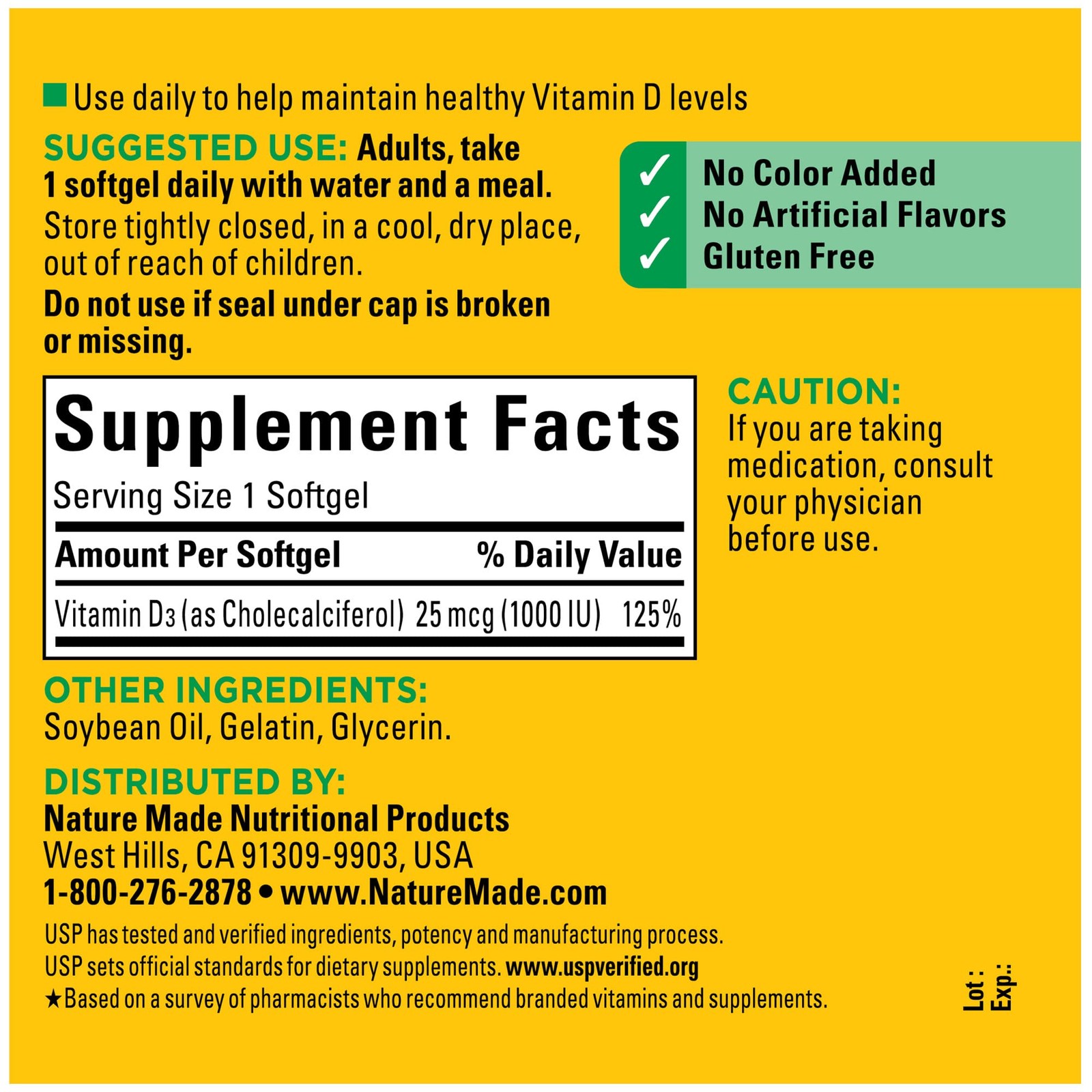 Nature Made Vitamin D3 1000 IU (25 mcg), 300 Count (Pack of 1), 300