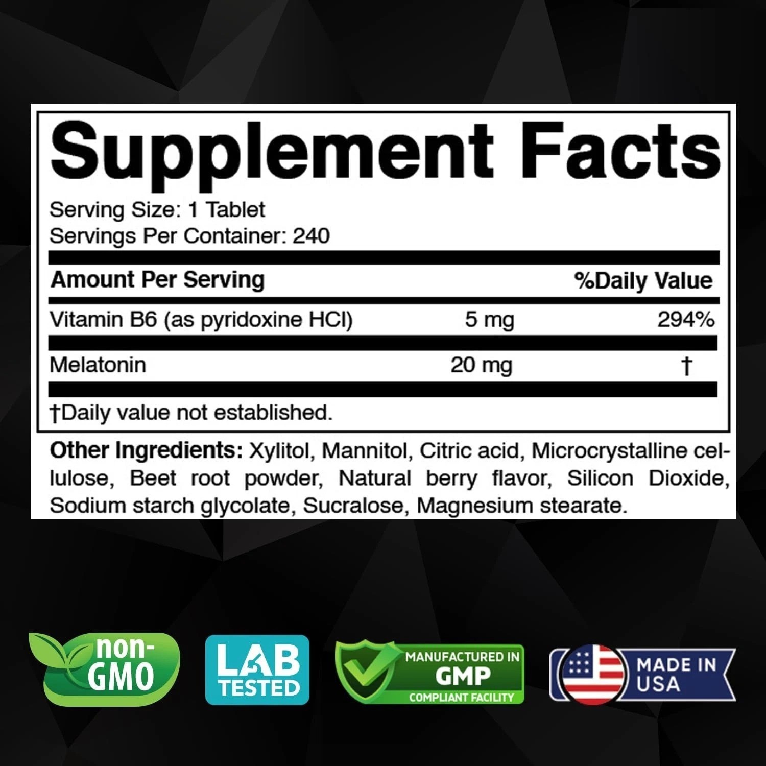 Relaxial Melatonin 20mg | High Potency Sleep Support | 240 Fast Dissolve Tablets