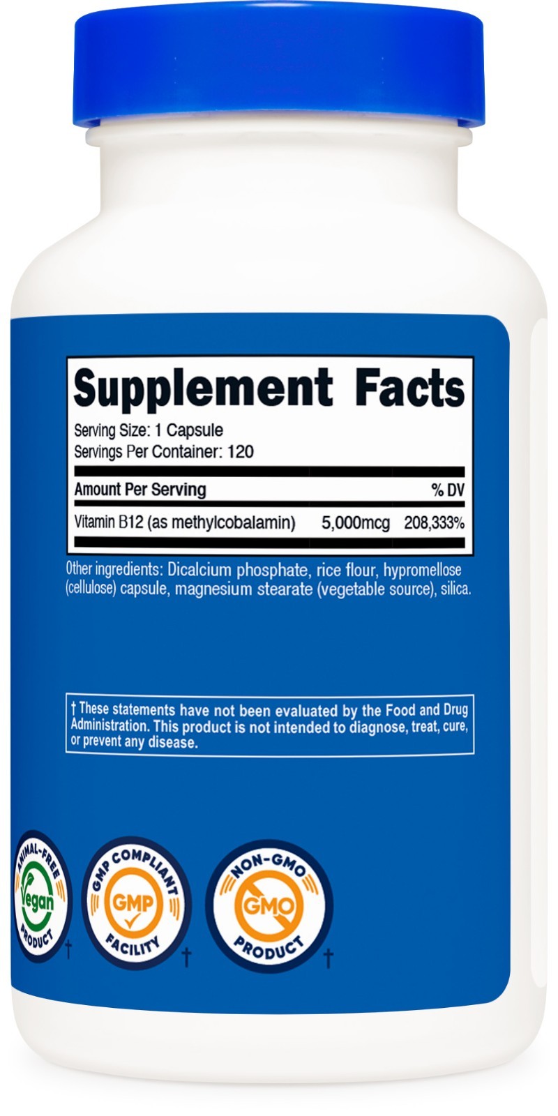 Nutricost Vitamin B12 (Methylcobalamin) 5000mcg, 120 Capsules – Non-GMO