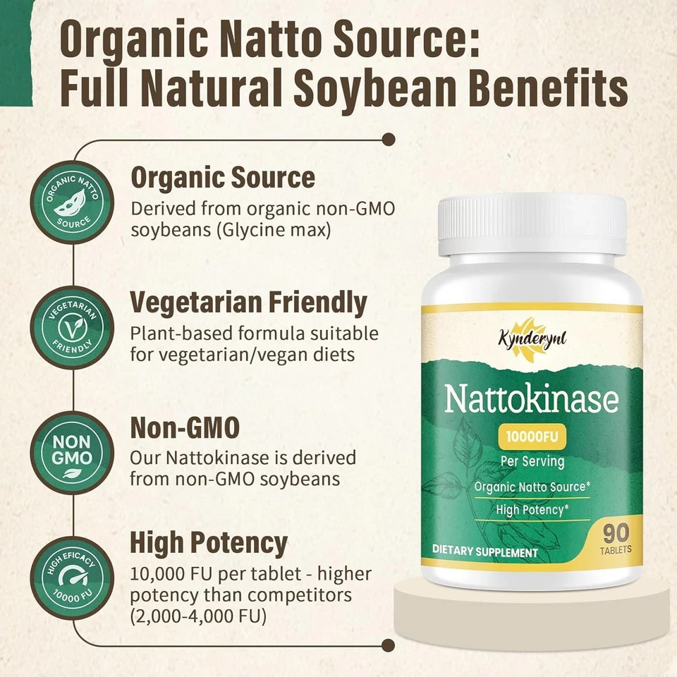 Nattokinase Supplement 10000FU – Organic Natto Enzyme for Circulatory Well 500mg