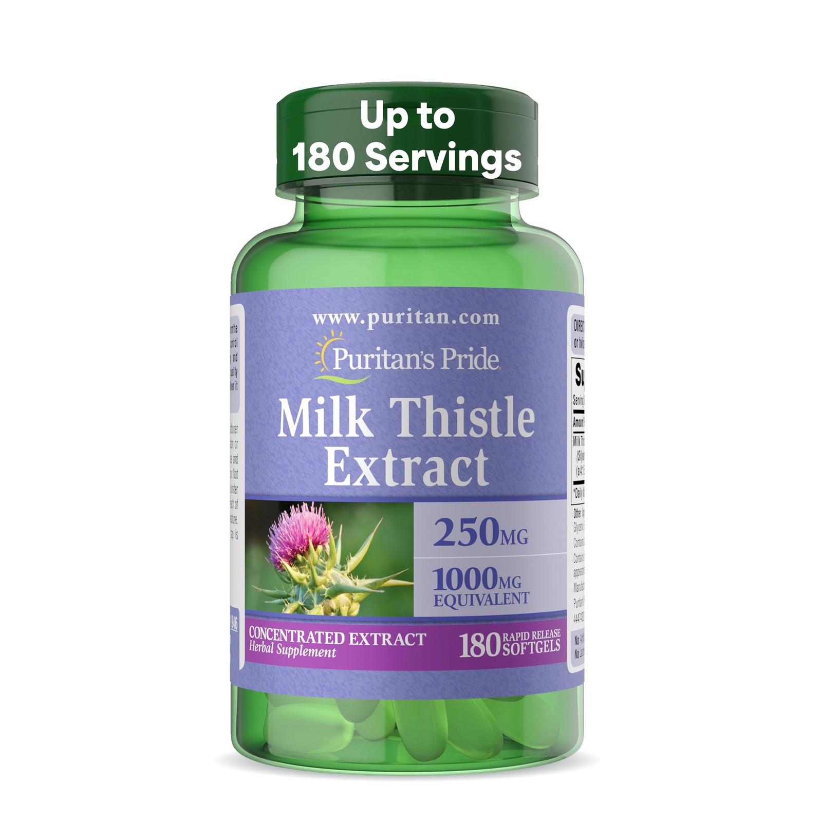 Milk Thistle 250mg 180 Count Liver Support Dietary Supplement Extract Puritans