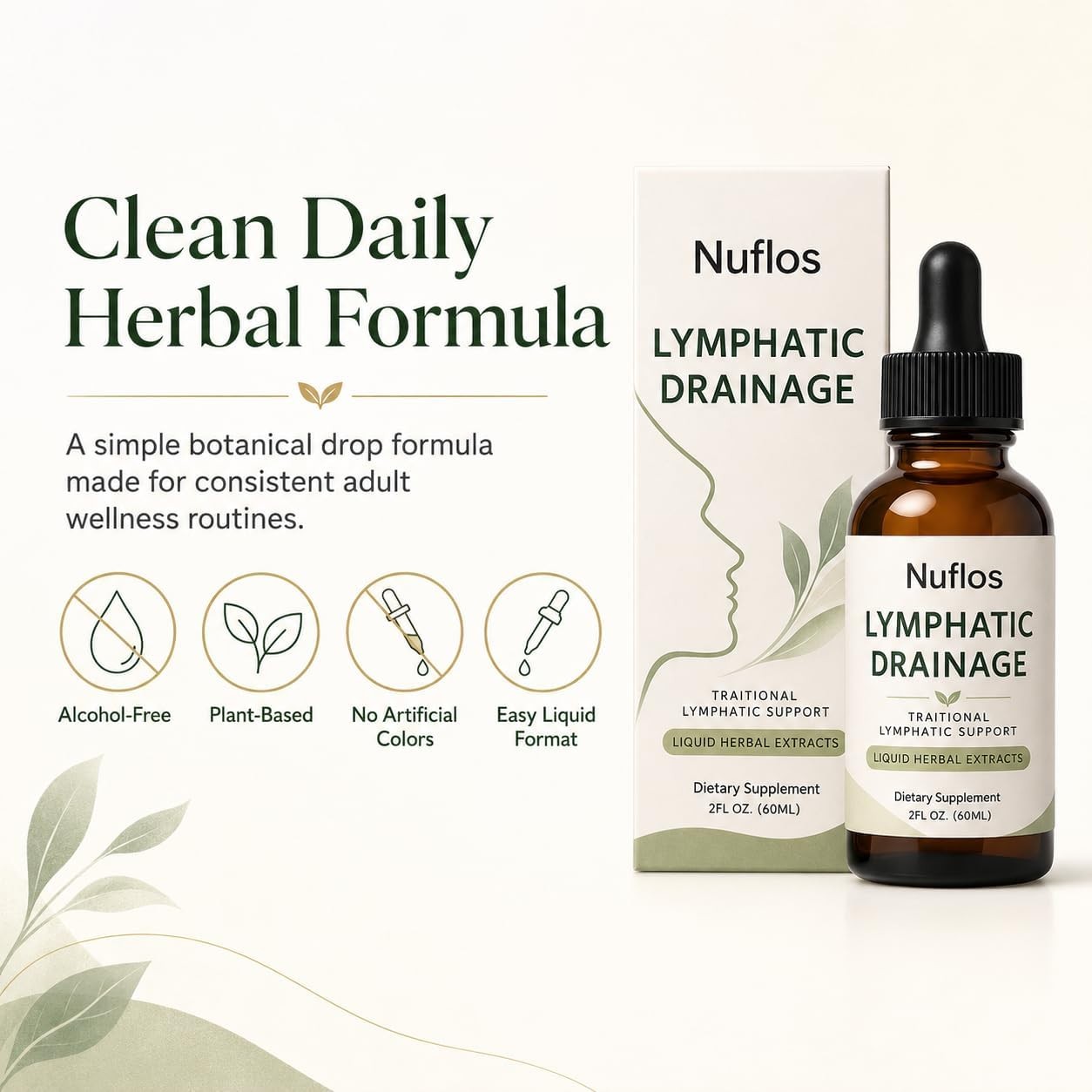 FQMUEV Nuflos Lymphatic Drainage Drops, 2 Fl Oz (Pack of 1) 4-in-1 Herbal Blend