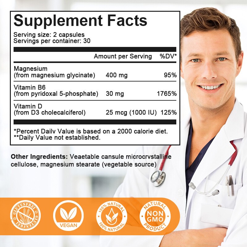 Magnesium Glycinate 400mg 360 Capsules For Sleep Stress Relief Support Bone Lot
