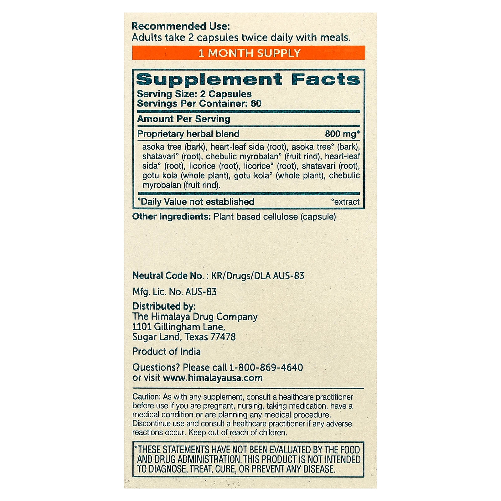 Himalaya MenoCare 120 Vegetarian Capsules Dairy-Free, Gluten-Free, GMP Quality