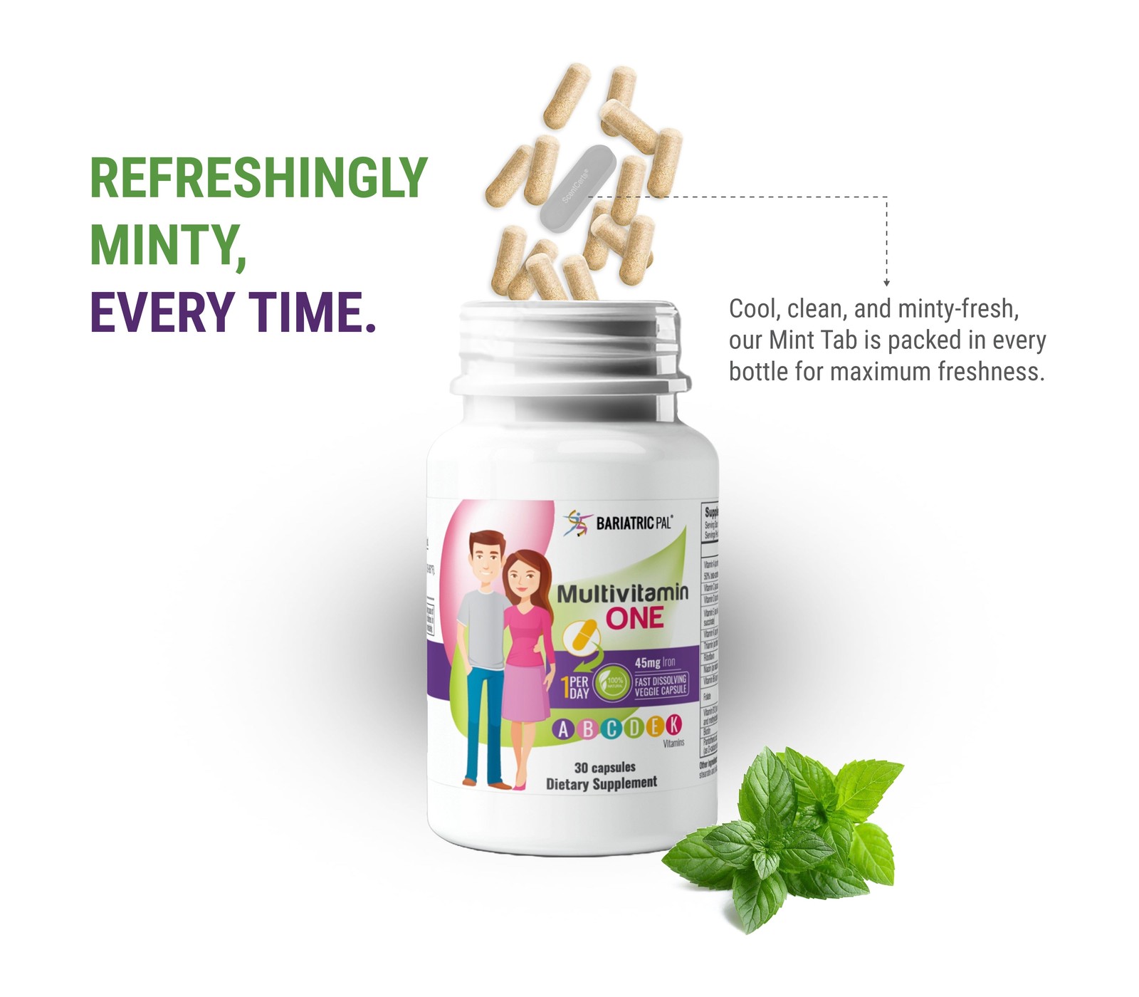 BariatricPal Multivitamin ONE “1 per Day!” Veggie Capsule with 45mg Iron