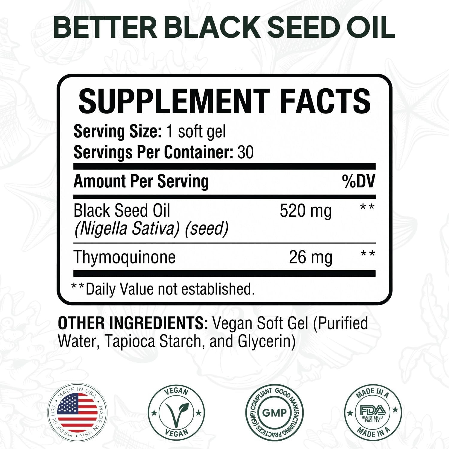 Organics Ocean Better Black Seed Oil Cold Pressed 60 Softgels ( 2 x 30 serving )