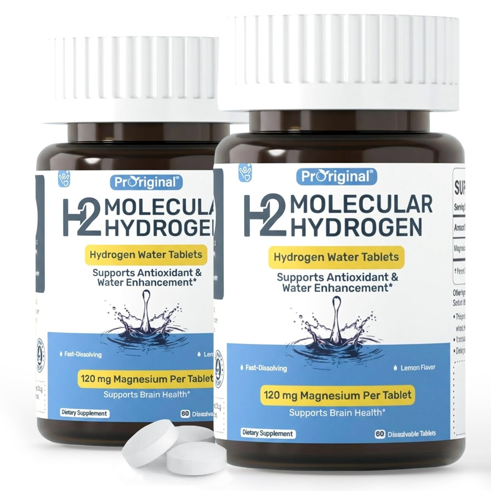 Proriginal Hydrogen Water Tablets – 120mg Magnesium – 60 Count – Lemon Flavor