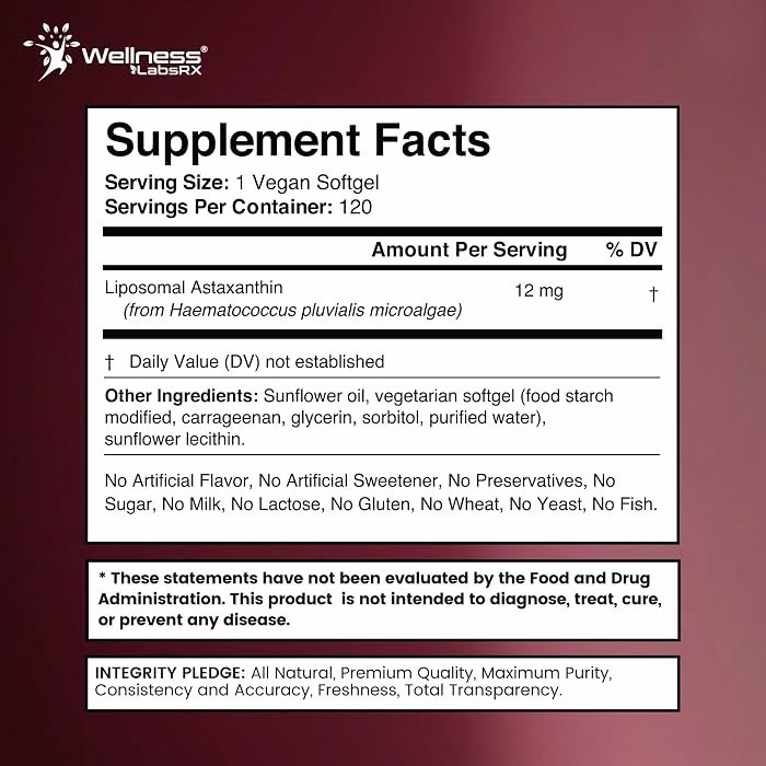 Liposomal Astaxanthin 12mg – 120 Vegan Softgels, 4 Month Supply, Natural Astaxan