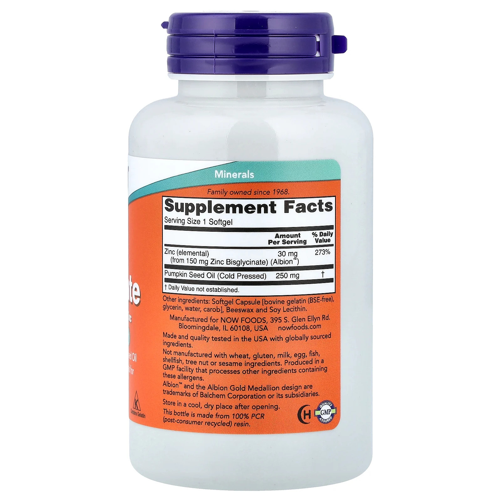 Now Foods Zinc Glycinate 120 Softgels GMP Quality Assured