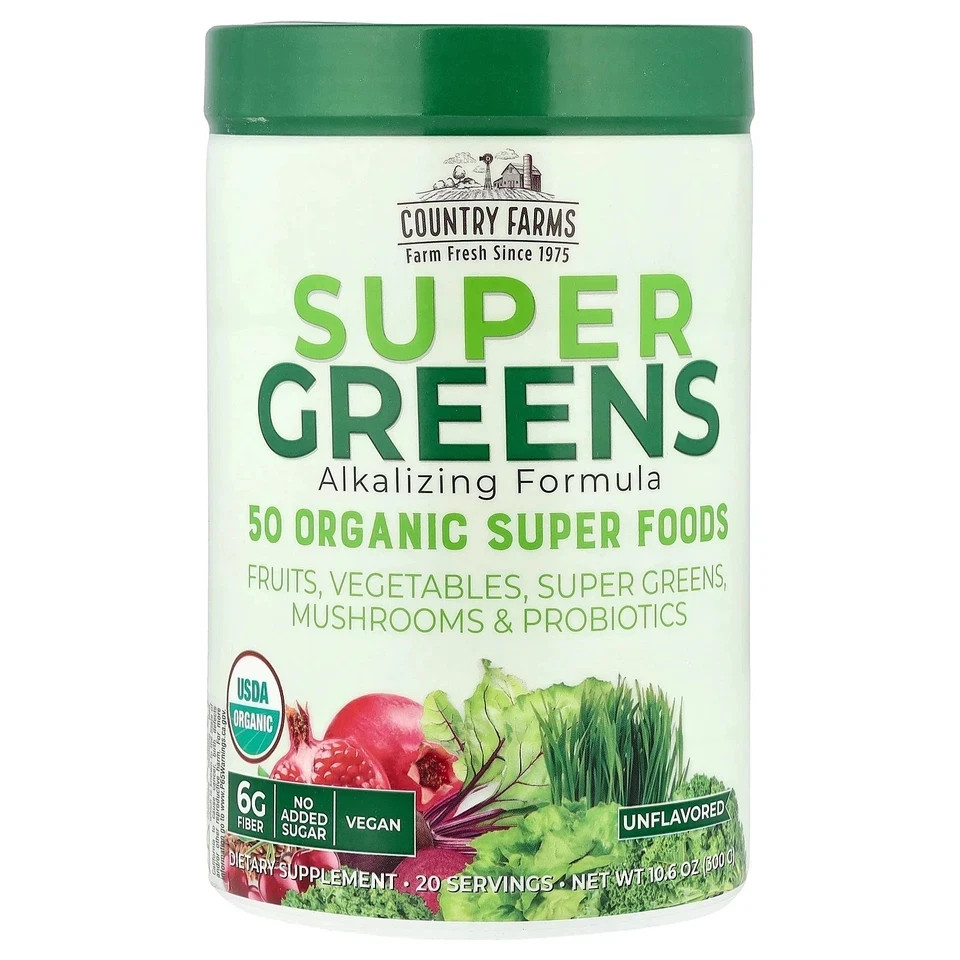 Country Farms Super Greens Alkalizing Formula Natural 300 g, 10.6 oz (6 Packs)