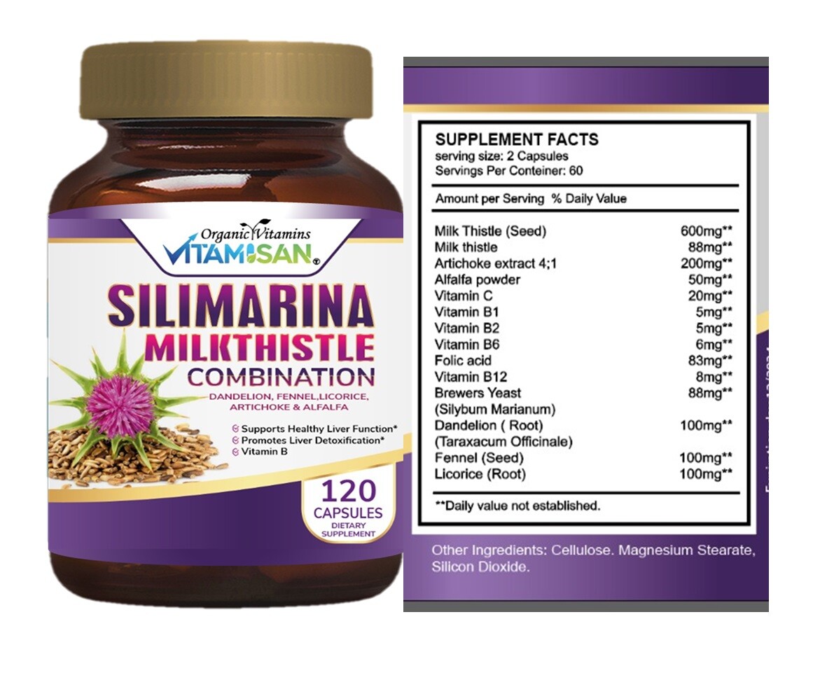 Naturals 3 PACK Milk Thistle Silimarina 120 Capsules Made in USA organic vitamin