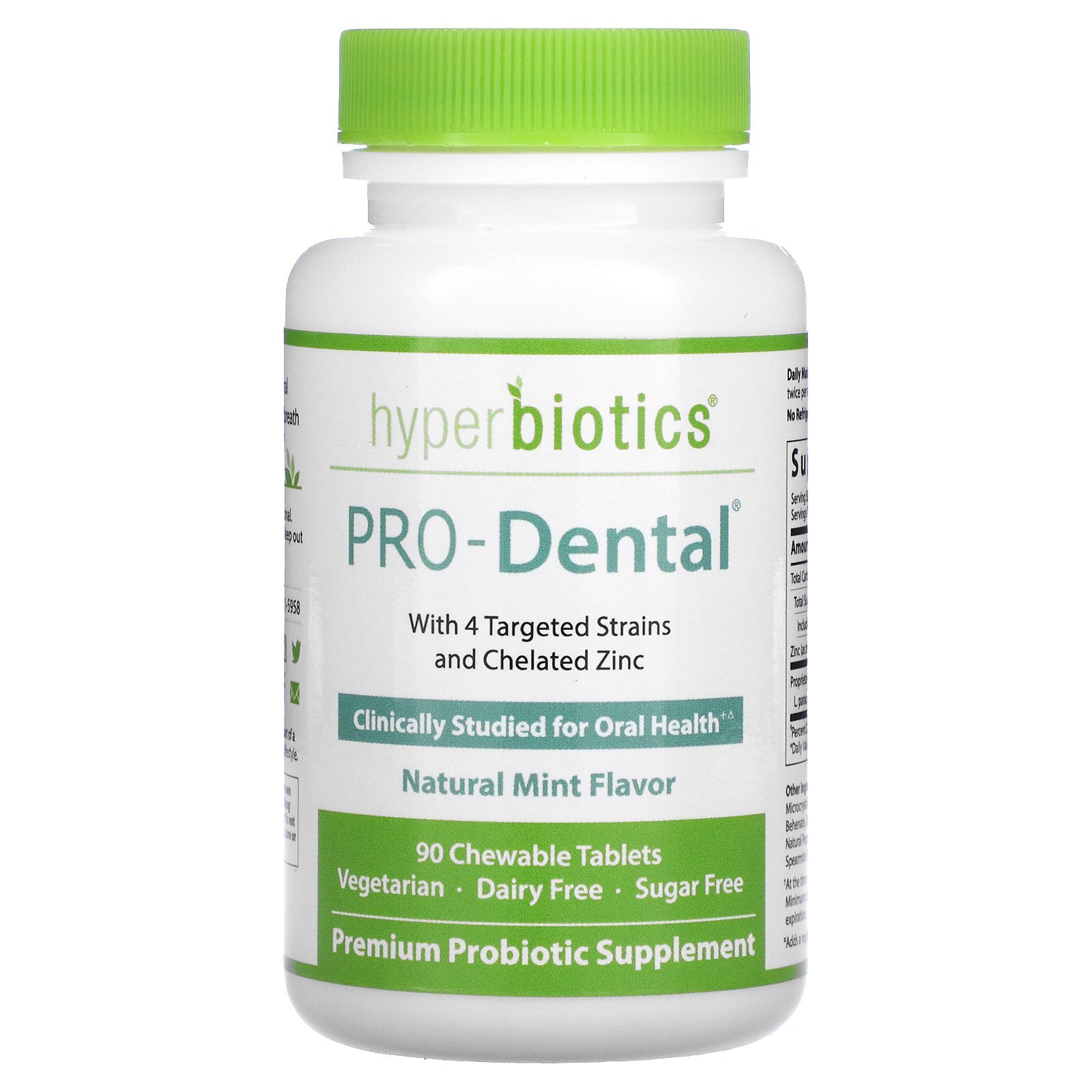 Hyperbiotics PRO-Dental Natural Mint Flavor 90 Chewable Tablets Gluten-Free,