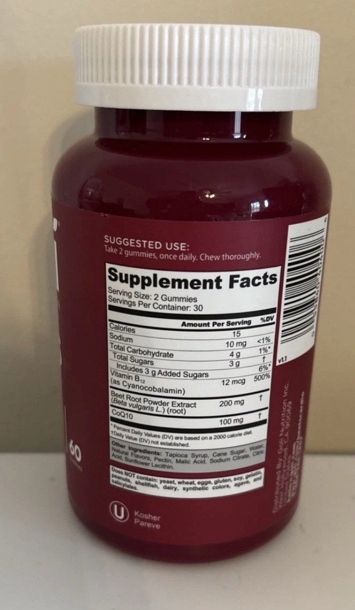 Goli Nutritional Supplement, Beets Cardio Gummy – 60 Count – 100mg CoQ10