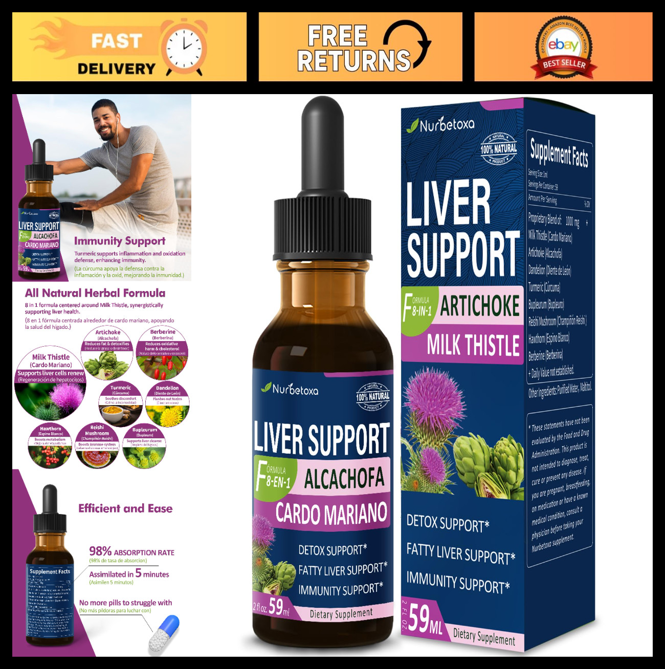 Liver Support Drops with Milk Thistle & Artichoke Extract – Detox & Repair 2 oz