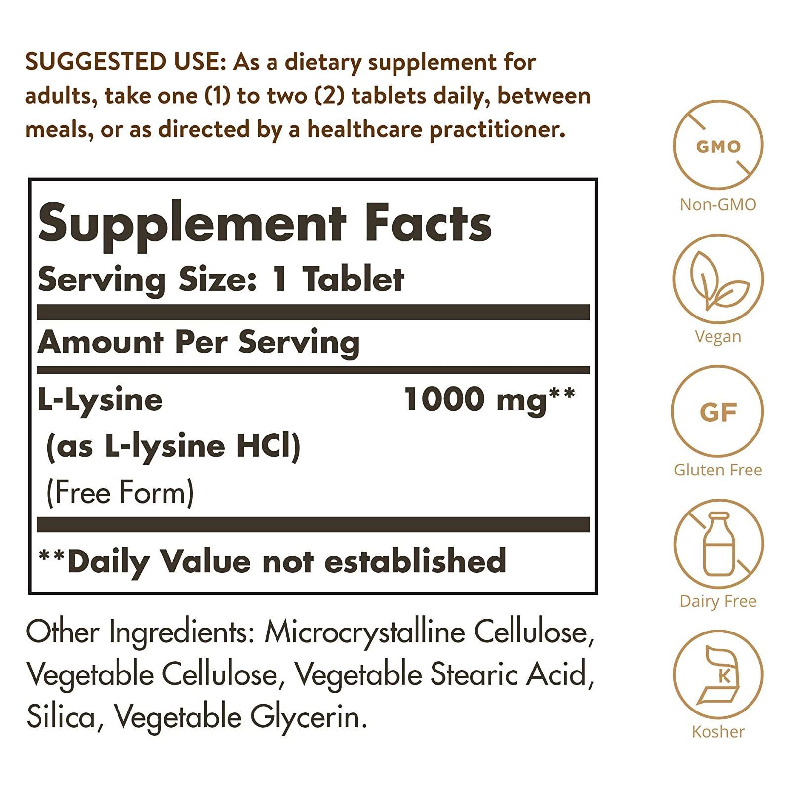 Solgar L-Lysine 1000 mg 250 Tablets