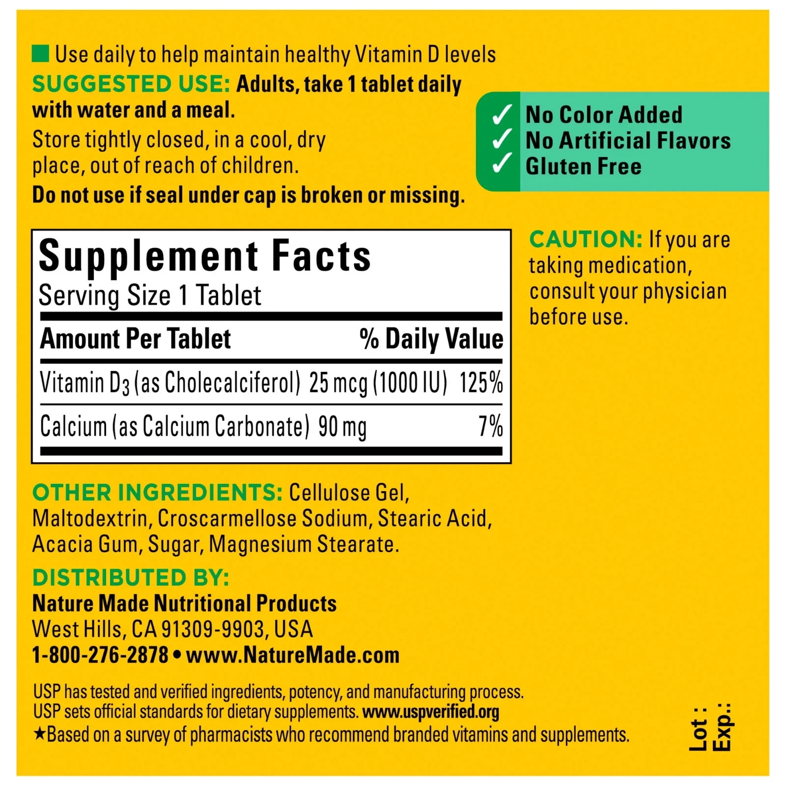 Nature Made Vitamin D3 1000 IU 25 Mcg Tablets Dietary Supplement 210 Count