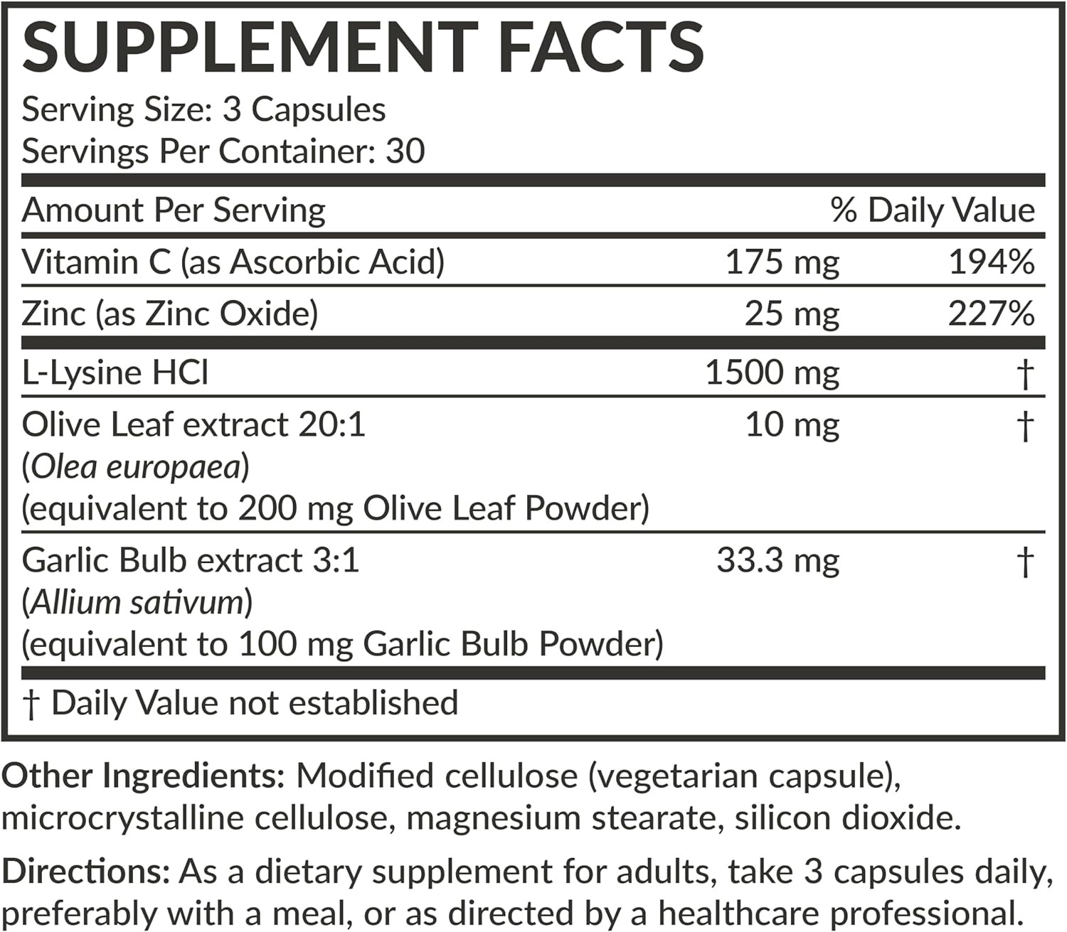 L-Lysine Defense Immune Support Complex 1500 MG per Serving with Vitamin C, Zinc