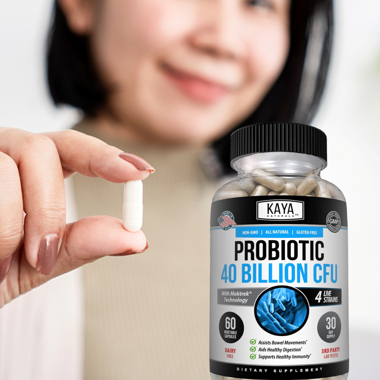 Probiotic 40 Billion CFU Guaranteed Potency Digestive Immune Health 60 Capsules