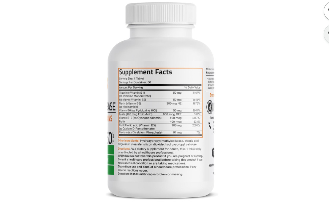 Bronson Super B Vitamin B Complex Sustained Release for Energy, 60 Tablets | B1,