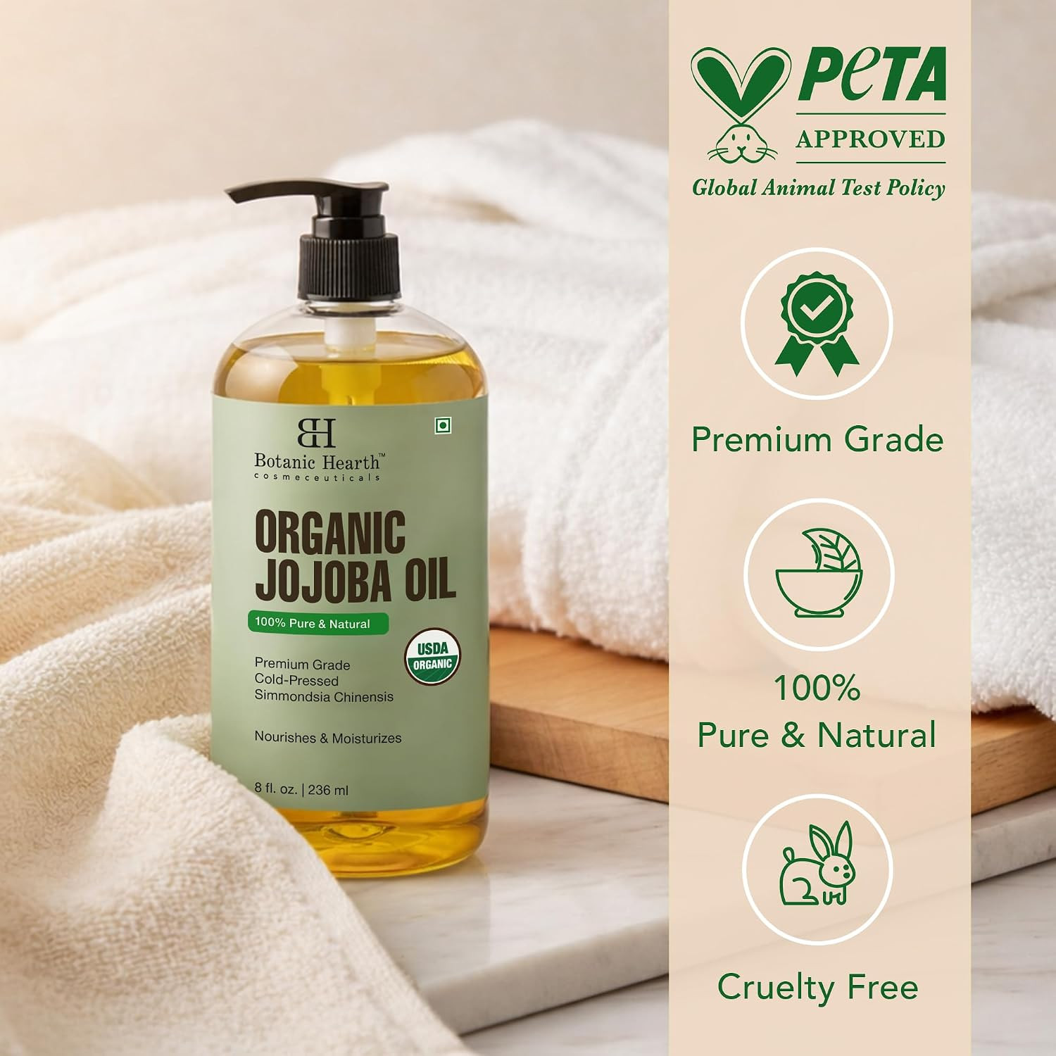 USDA Organic Jojoba Oil 8 Fl Oz |100% Pure and Natural- Cold Pressed & Hexane Fr