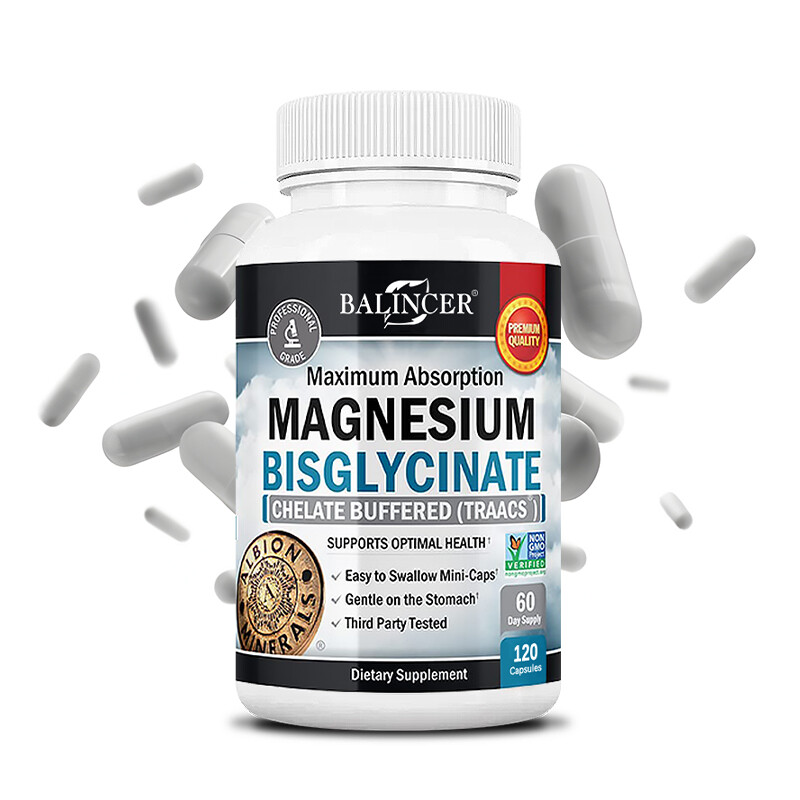 Magnesium Bisglycinate 72mg High Absorption Chelated-30/60/120Vegan Capsules