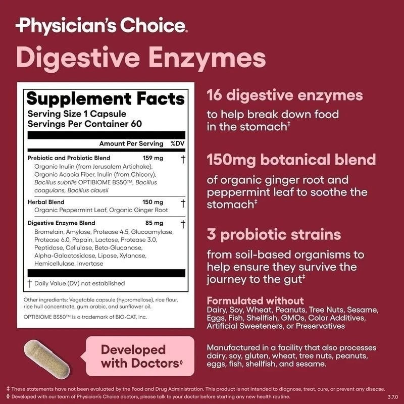 Physician’s Choice Digestive Enzymes 16 Multi Enzymes Organic Prebiotics