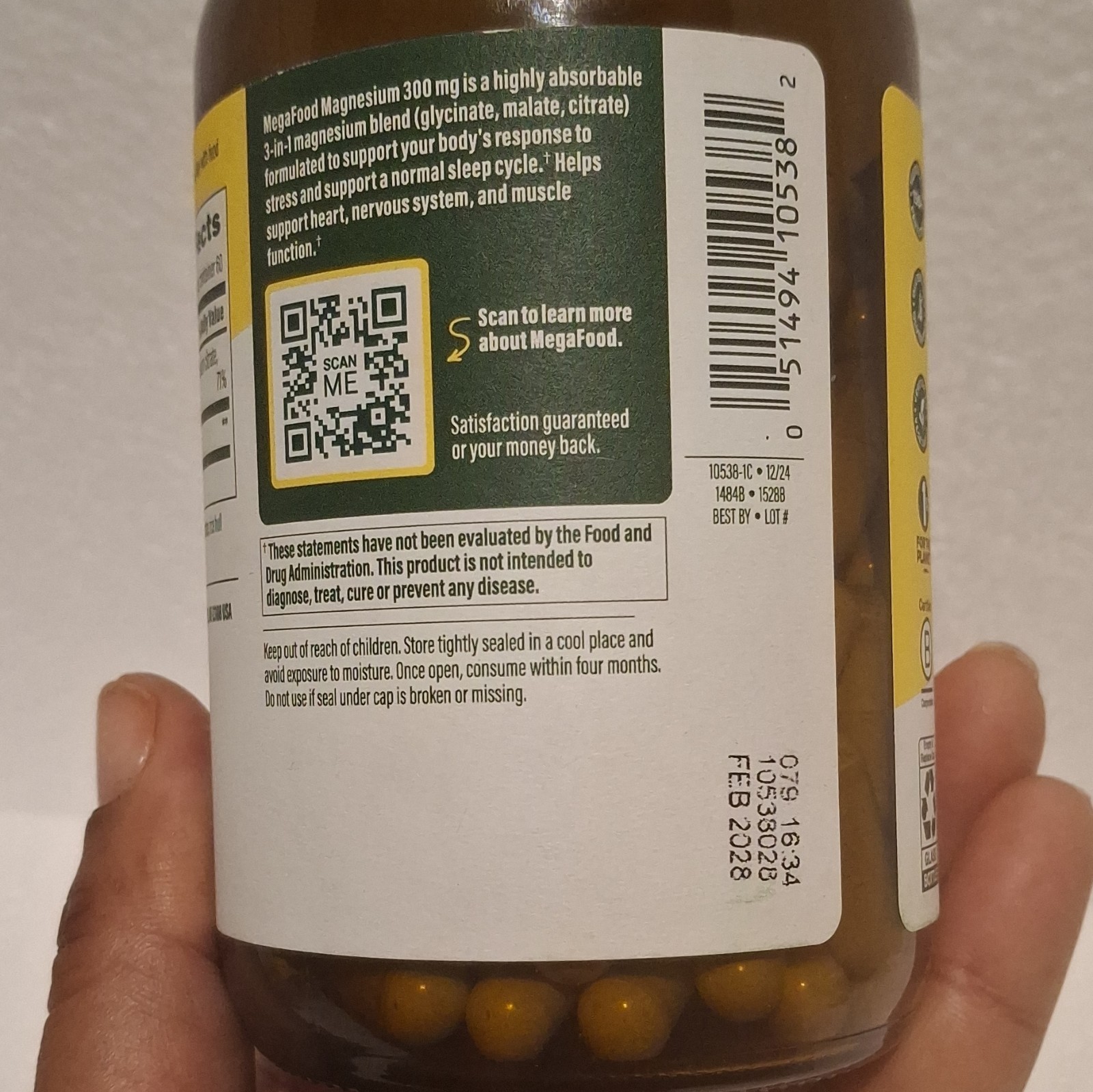 MegaFood Magnesium 300 mg Highly Absorbable Glycinate Malate Citrate 120