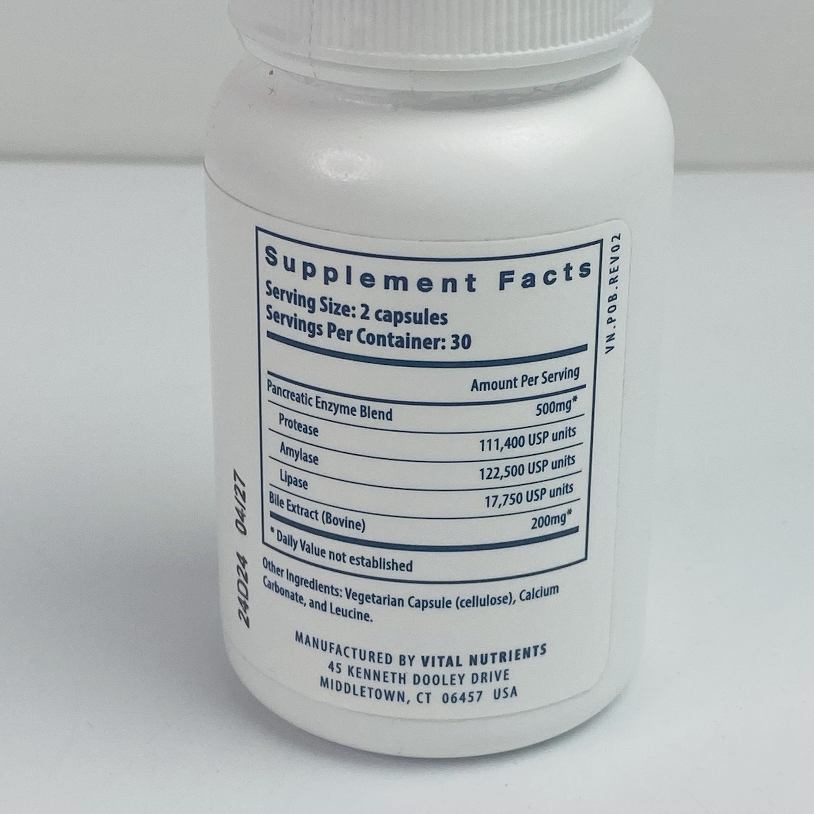 Vital Nutrients • Pancreatin & Ox Bile Extract 60 Capsules NEW SEALED EXP 4/2027