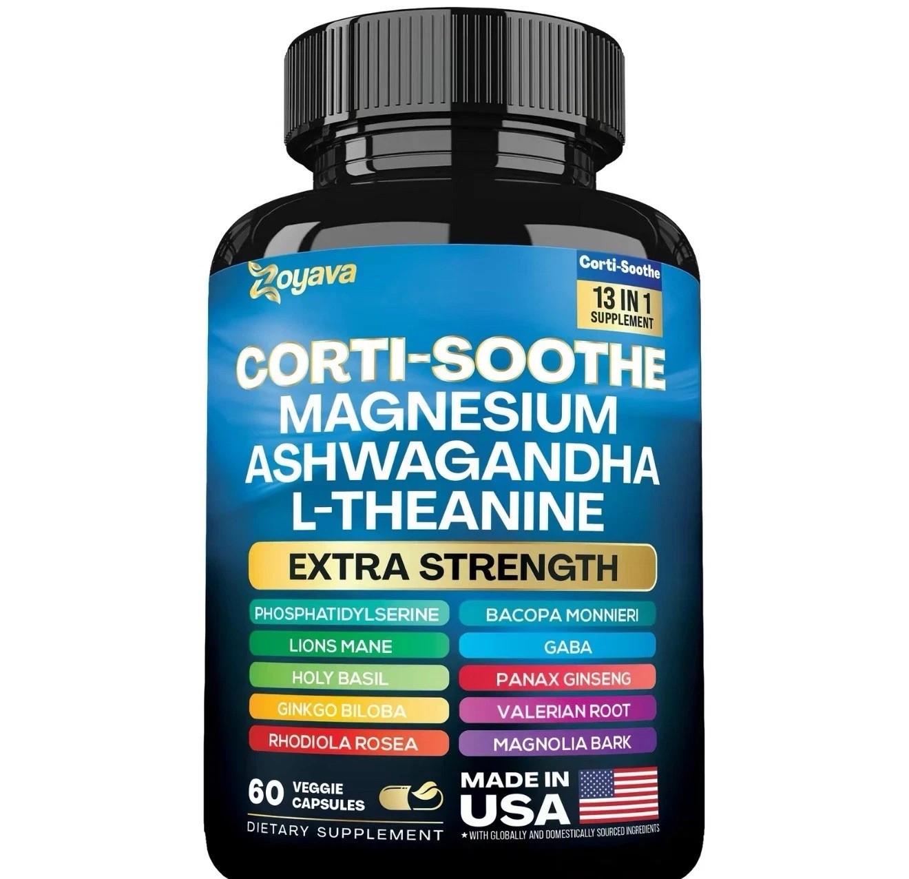 CORTI-SOOTHE Cortisol Magnesium Ashwagandha L-theanine – Relieve Stress