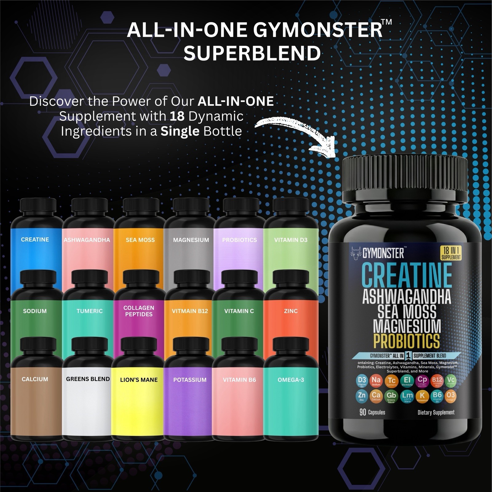 ALL-IN-ONE Supplement Creatine Capsules, Ashwagandha, Sea Moss, Magnesium