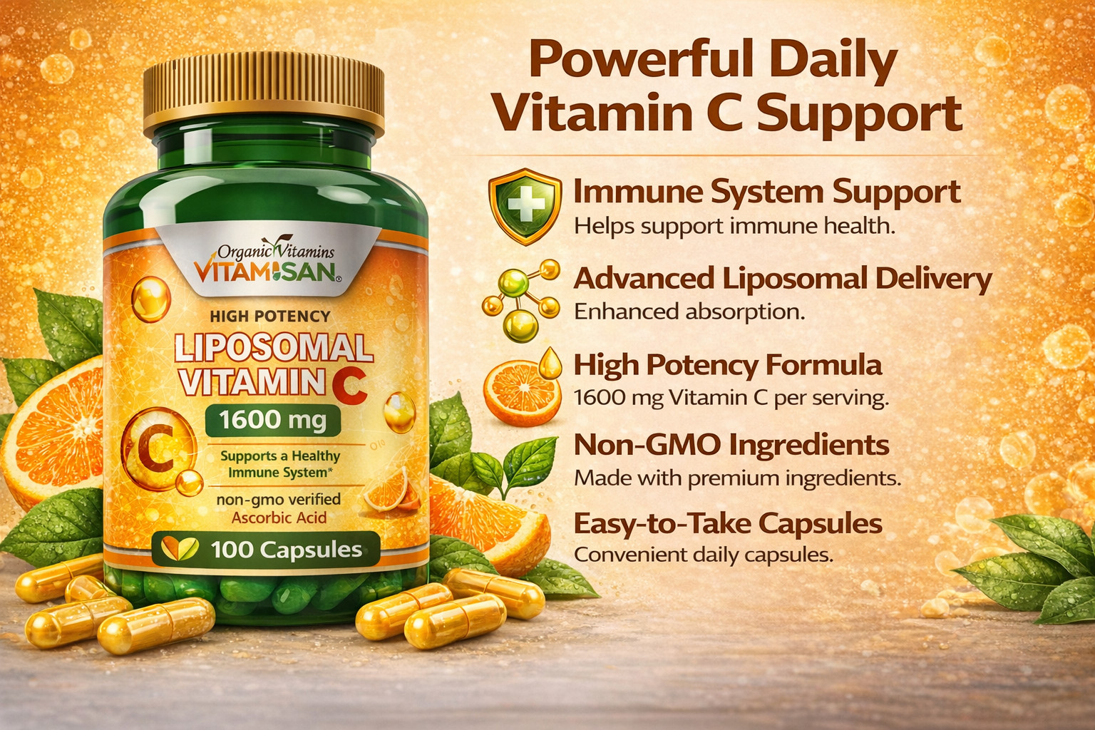 Liposomal Vitamin C 1600mg -200 Capsules – High Absorption Supplements